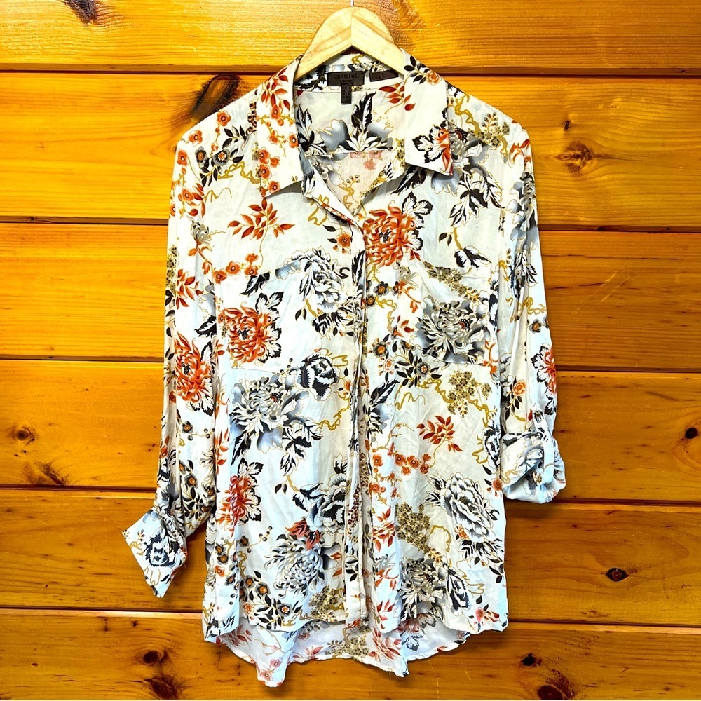 CORTEFIEL Floral Button Front Collared Top Long Sleeves Women Blouse 8